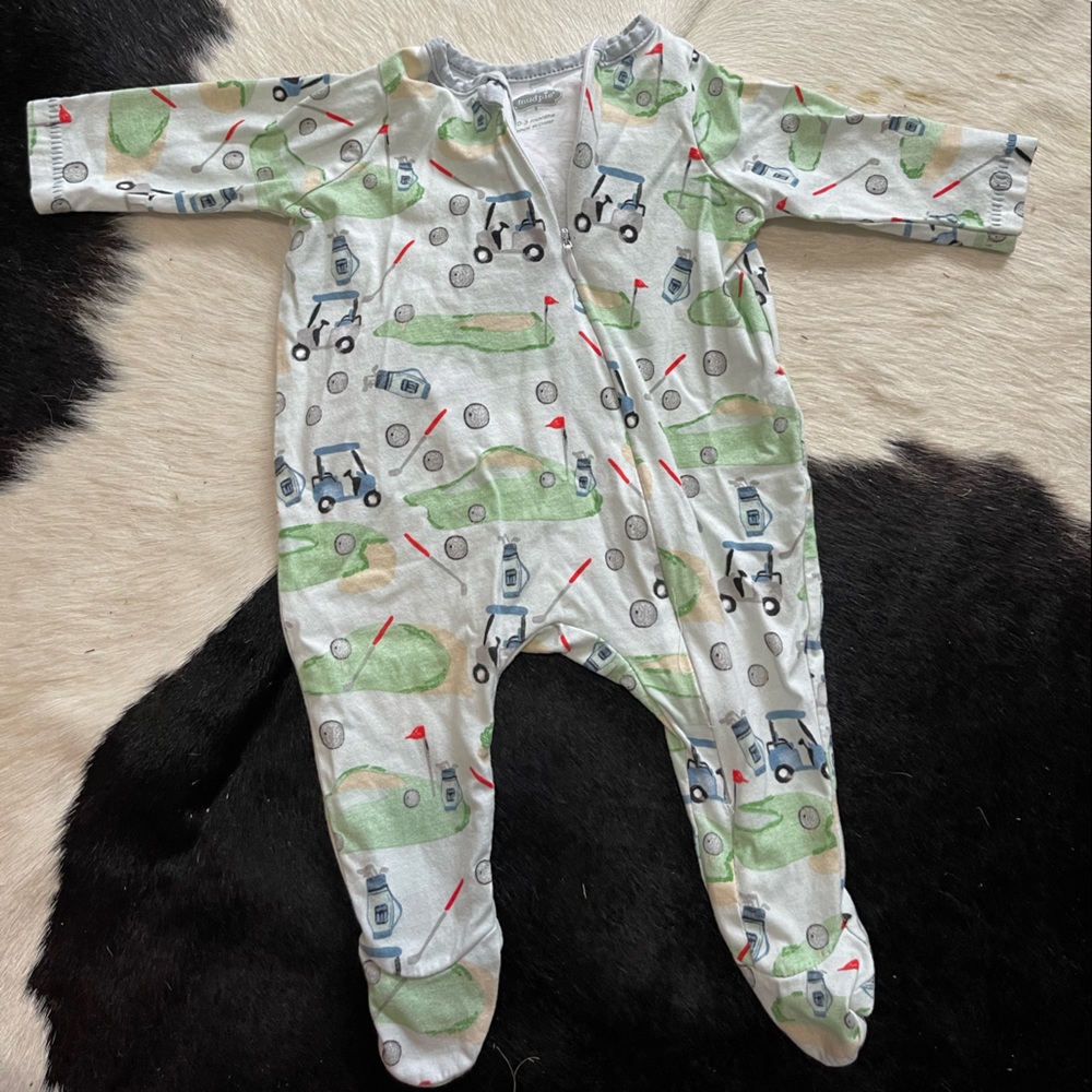 Baby boy 0-3 month Mudpie footie golf pajamas